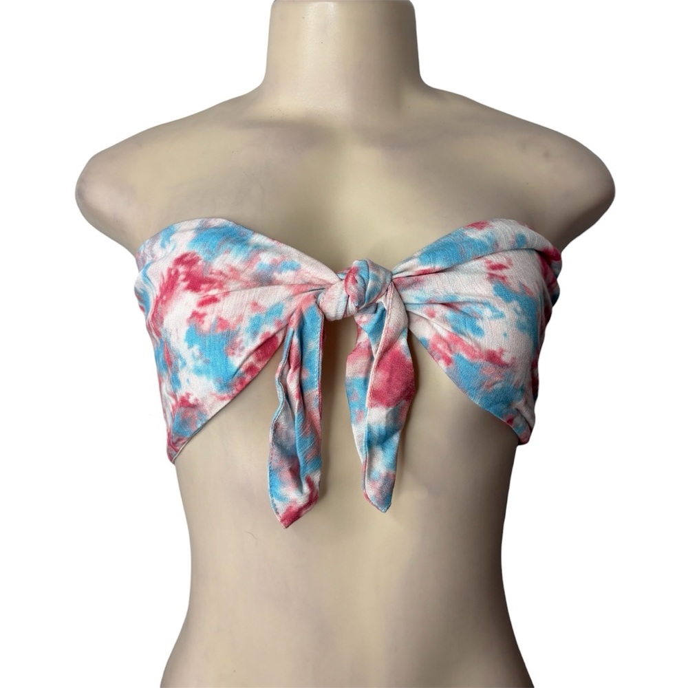Tie-Front Bandeau Top in Pink & Blue Tie-Dye